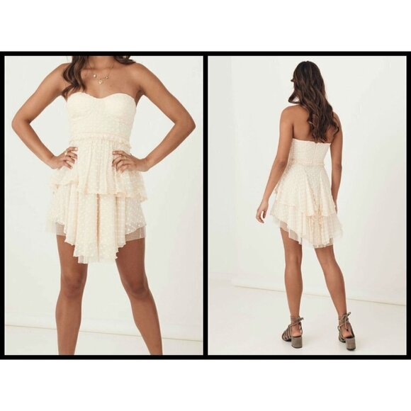 💕SPELL GYPSY X FREE PEOPLE💕 Mira Bustier RaRa Dress Ivory Small S NWT - Picture 1 of 14